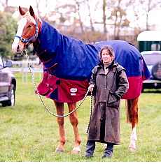 Trevor (17.2hh) beside Tammy Cowan